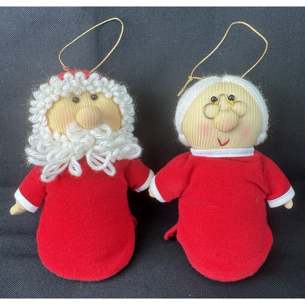 Lot Of 2 Avon Santa & Mrs. Claus In Pajamas Ornaments
